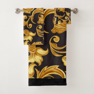 Floral Black Gold Bath Towel Set