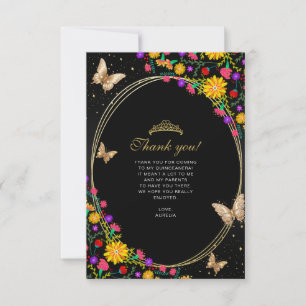 Floral Black Gold Butterfly Quinceañera Photo Card
