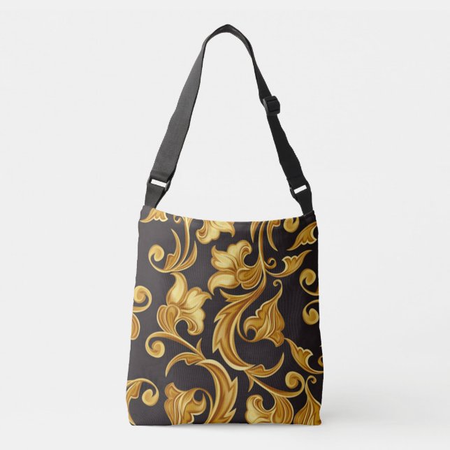 Floral Black Gold Crossbody Bag (Front)