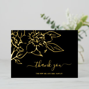 Floral Black Gold Foil Wedding Thank You Card