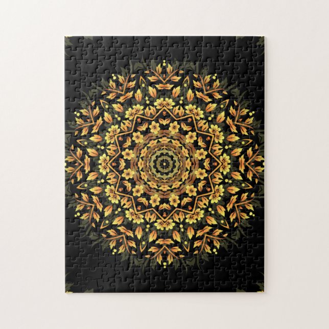 Floral Black Gold Mandala Jigsaw Puzzle (Vertical)