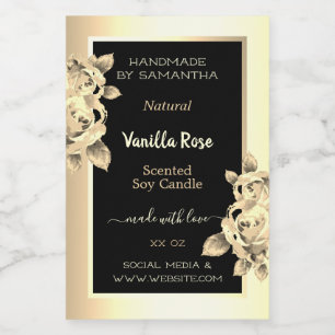 Floral Black Gold Product Labels Candles Beauty &