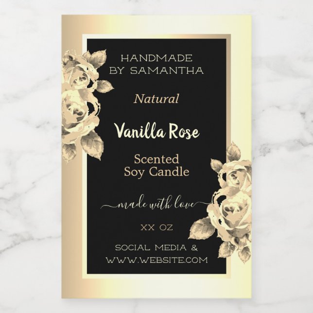 Floral Black Gold Product Labels Candles Beauty & (Single Label)