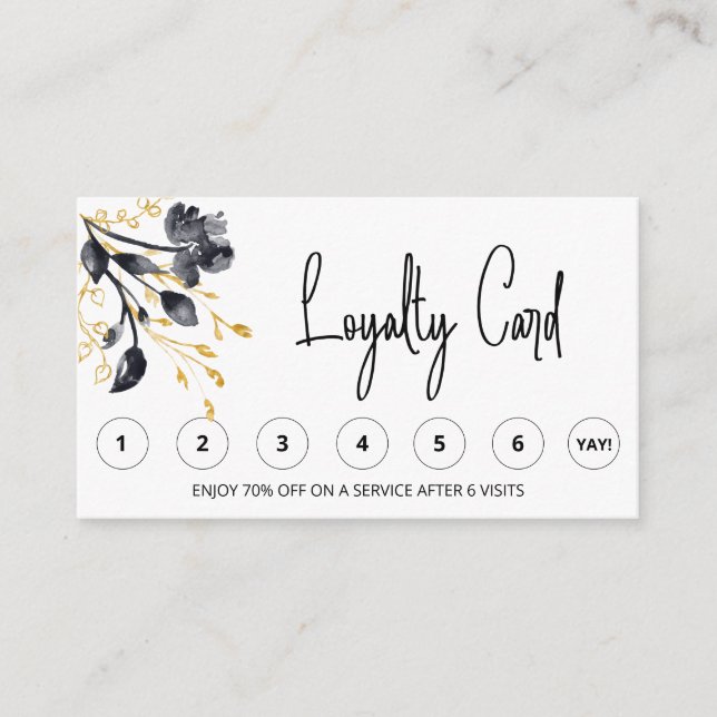 *~* FLORAL Black Gold QR LOGO Rewards Thank you  Loyalty Card (Front)