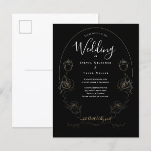 Floral Black Gothic Wedding Invitation Postcard