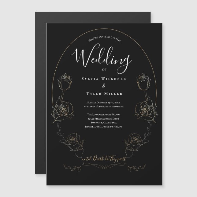 Floral Black Gothic Wedding Magnetic Invitation (Front/Back)