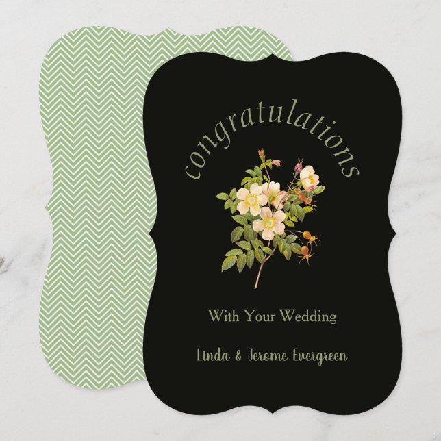 Floral Black & Green Roses Congratulations Wedding Card (Front/Back)