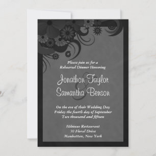 Floral Black Grey Wedding Rehearsal Dinner Invites