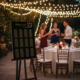 Floral Black Heart Wedding Seating Plan 12 Tables Poster