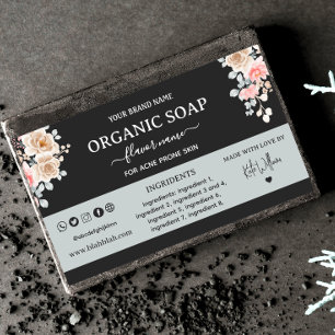 Floral Black Homemade Soap Label Rectangle