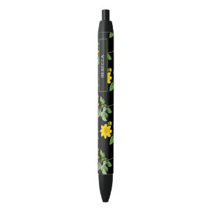 Floral Black Ink Pen