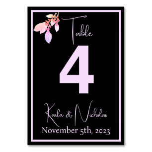 Floral Black & Lavender Wedding Table Number