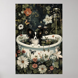 Floral black papillon bathroom print, botanical poster