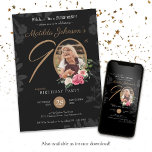 Floral Black Photo 90th Surprise Birthday Party Invitation<br><div class="desc">Floral Black Photo 90th Surprise Birthday Party Invitation. A delicate and feminine floral and botanical themed surprise 90th birthday party invitation. It features beautiful flowers surrounding the photo of the birthday person all with a hint of vintage classiness! The designer is always ready to help, contact her if you need...</div>