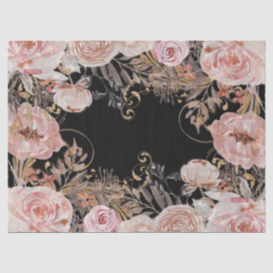 Floral Black Pink BOHO Rose Gold Foliage Decoupage Tissue Paper