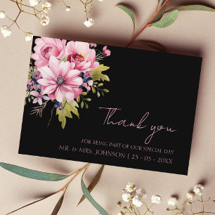 Floral Black Pink Flowers Dark Aesthetic Wedding Thank You Card
