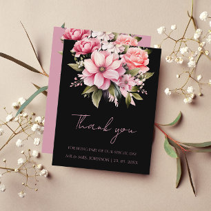 Floral Black Pink Flowers Dark Aesthetic Wedding Thank You Card