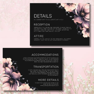 Floral Black Pink Wedding Details Enclosure Card