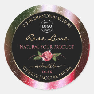 Floral Black Product Label Green Pink Glitter Logo