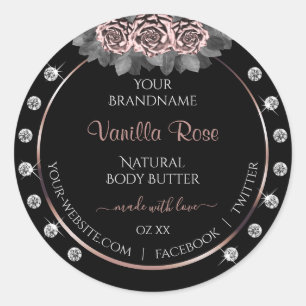 Floral Black Product Labels Rose Gold Frame Jewels