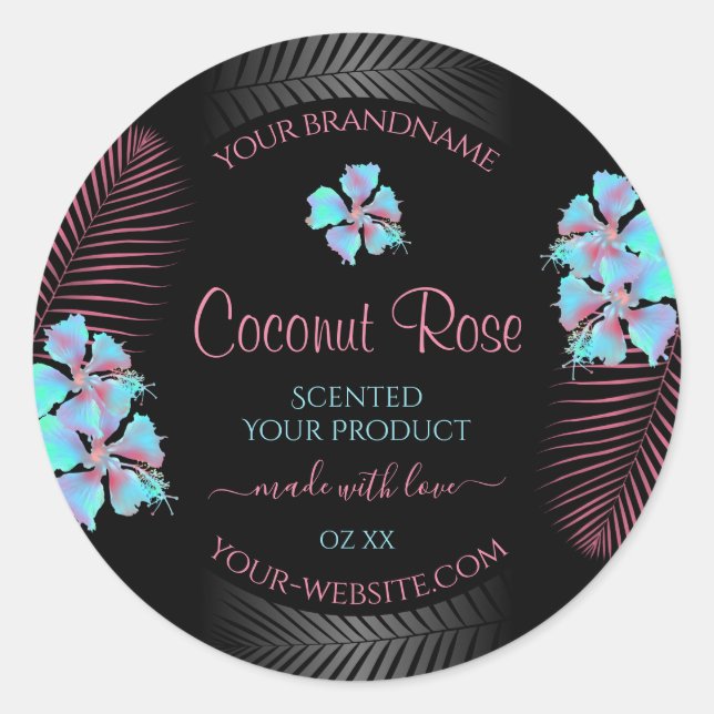 Floral Black Product Labels Teal and Pink Flowers (Front)