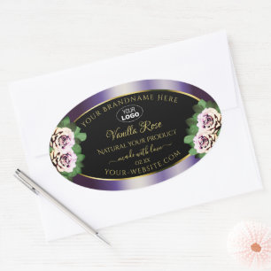 Floral Black Purple Product Labels Roses with Logo