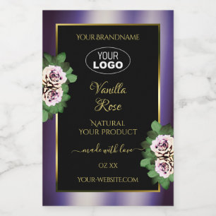 Floral Black Purple Product Labels Roses with Logo