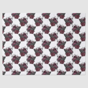 Floral Black Raven on White Decoupage Tissue Paper