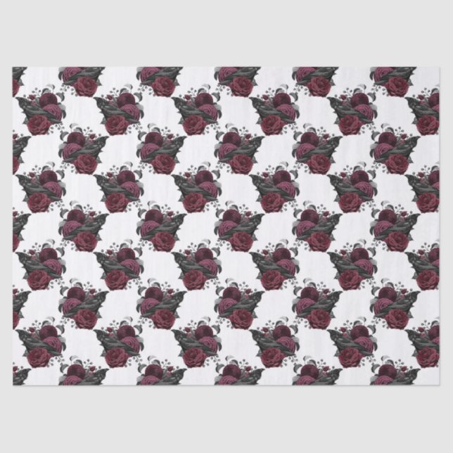 Floral Black Raven on White Decoupage Tissue Paper (Front)