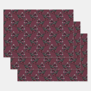 Floral Black Raven on Wine Wrapping Paper Sheet