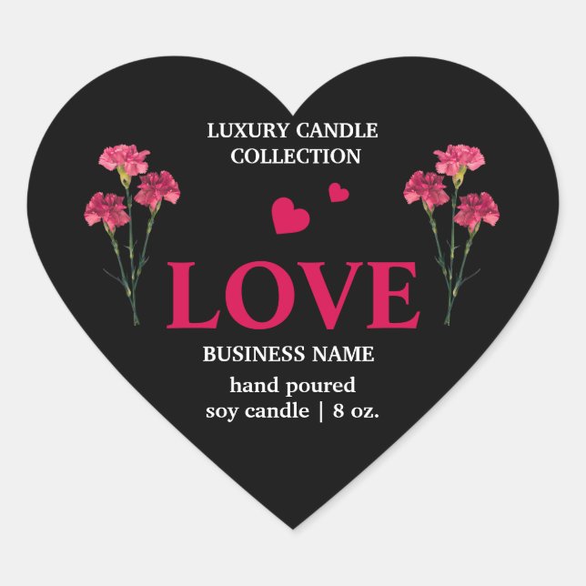 Floral Black Red And Gold Product Label, Love  Heart Sticker (Front)