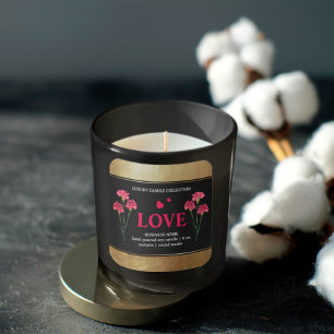 Floral Black Red And Gold Product Label, Love Square Sticker