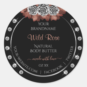 Floral Black Red and Silver Product Label Diamonds