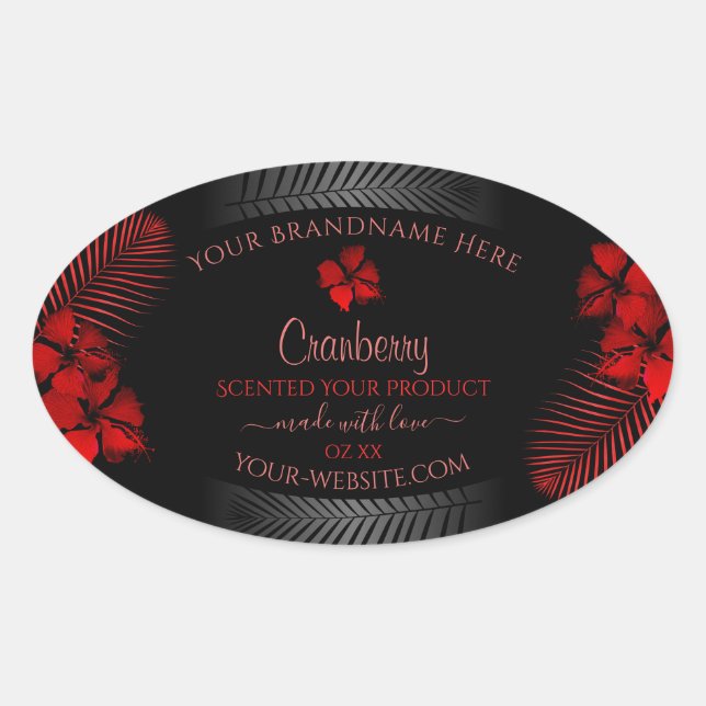 Floral Black Red Product Labels Hawaiian Flowers (Front)