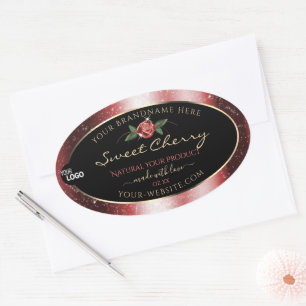 Floral Black Red Soft Glitter Product Labels Logo