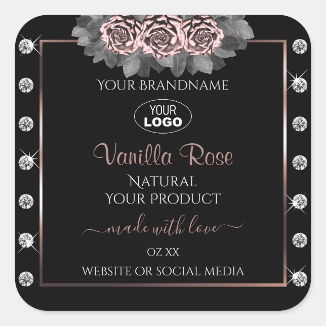 Floral Black Rose Gold Product Labels Jewels Logo (Front)