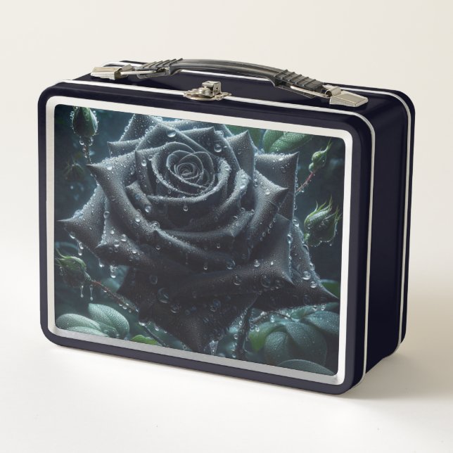 Floral Black Rose Metal Lunch Box (Front)