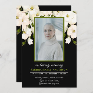 Floral Black Rose Photo Funeral Memorial Program Thank You Card