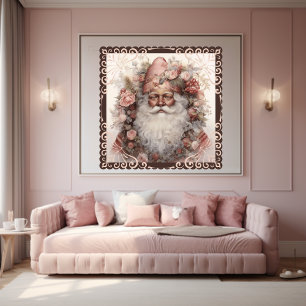 Floral Black Santa: Delicate Holiday Charm Poster