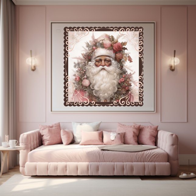 Floral Black Santa in Nostalgic Pink Holiday  Poster (Creator Uploaded)