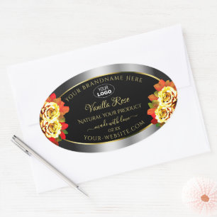 Floral Black Silver Gold Product Labels Roses Logo