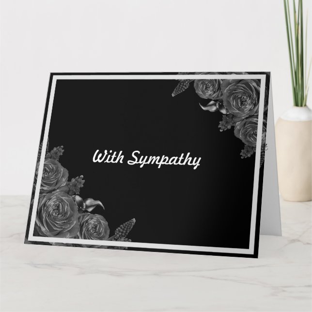 Floral black sympathy condolence card (Front)