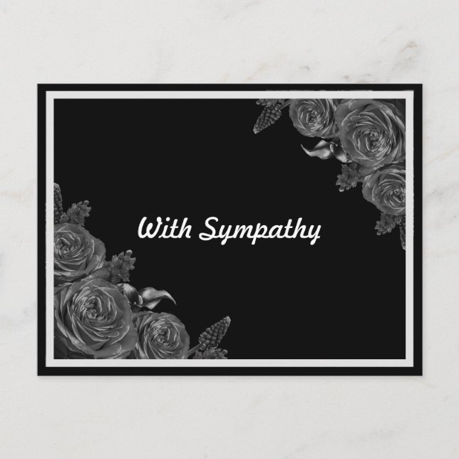 Floral black sympathy condolence postcard (Front)