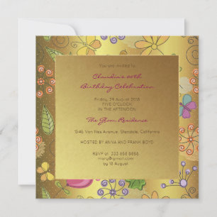 Floral Black Watercolor Meadow Event Birthday Gold Invitation