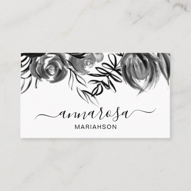 *~* Floral Black Watercolor Simple Elegant Flower Business Card (Front)