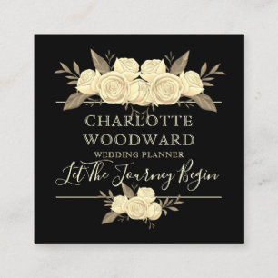 Floral Black Wedding Planner Square Business Card