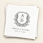 Floral Black White Crest Wedding Monogram Napkin<br><div class="desc">Elevate your wedding celebration with the Modern Monogram Wedding Crest Napkins. Featuring an elegant monogram crest design, these high-quality napkins add a sophisticated touch to any event. Perfect for weddings, engagement parties, and bridal showers, they are both stylish and functional, helping keep your event tidy. Customise with your initials for...</div>
