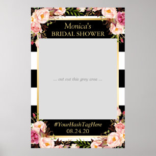 Floral Black White Gold Bridal Shower Photo Prop Poster