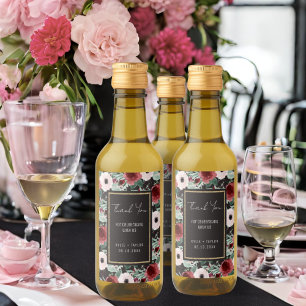 Floral Black White Gold Magenta Wedding Favour Min Wine Label