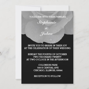 Floral Black White Grey Grey Rose Cool Wedding Invitation